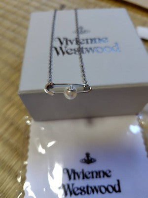 Vivienne Westwood Pearl Safety Pin Choker Necklace, Chain Length: 44cm, No Box