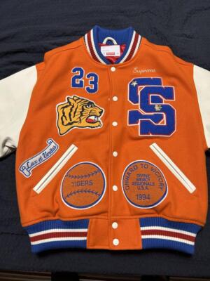 【S,M】BLACK Supreme 2023FW Tiger Varsity Jacket ORANGE Stadium jumper