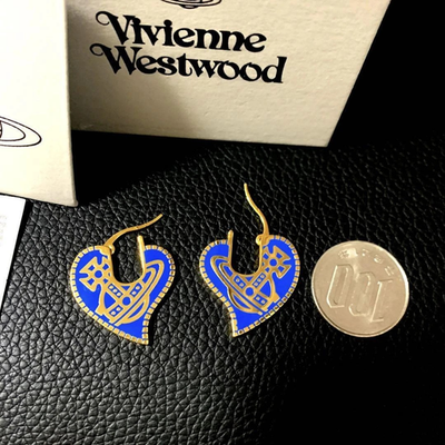 Vivienne Westwood Heart Orb Earrings, Blue, Heart Motif, Logo, Box Included