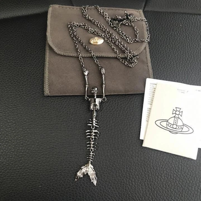 Vivienne Westwood Mermaid Ariel Skull Necklace Silver Chain 80cm Box included