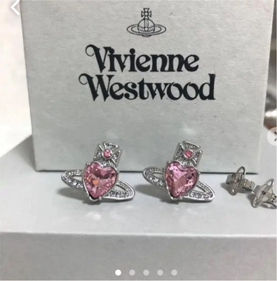 Vivienne Westwood Ariela Orb Heart Earrings, Silver Pink (Includes Accessories)