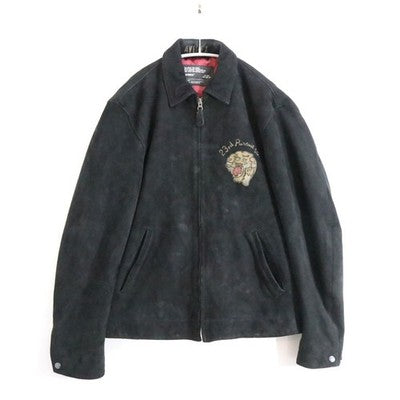 Avirex Leather Jacket Aged Suede Leather Jacket Black Men's XL Buckskin