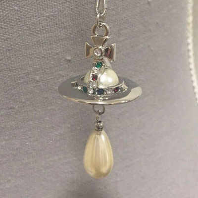 Vivienne Westwood Broken Pearl Necklace Silver Engraved Accessories included