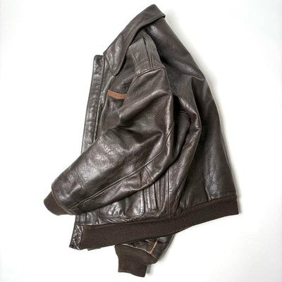 VTG Avirex A-2 Bomber Flight Leather Jacket S Brown Patrouille de France 1988
