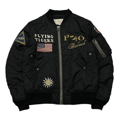 Avirex MA-1 Flight Jacket Flying Tiger Men's Black Size M Embroidered Patches