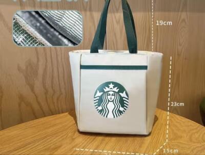 Starbucks Lunch Bag Bento Bag Thermal Canvas Tote Bag White handbag