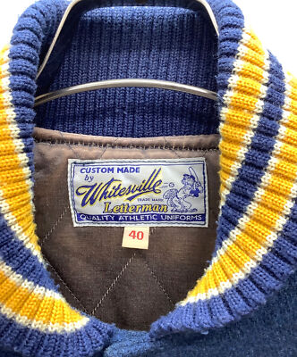 【40】 WHITESVILLE WV11375 Leather Stadium Jumper Award jacket Navy x beige