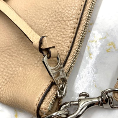 Coach Leather 2WAY Clutch Bag Second Bag Crossbody Shoulder Bag Beige