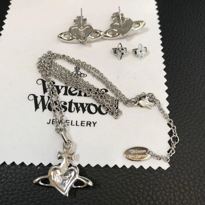 Vivienne Westwood Necklace & Earrings Set, Heart Orb Diamante, Silver, Purple