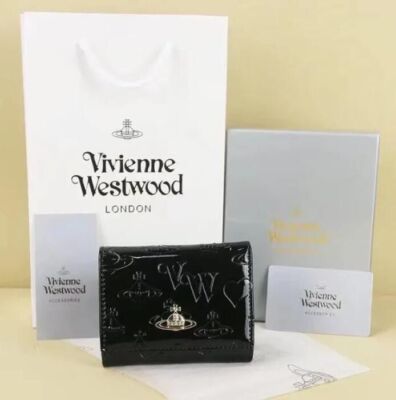 Vivienne Westwood Clasp Trifold Wallet Enamel Fabric  Orb outlet Black NEW