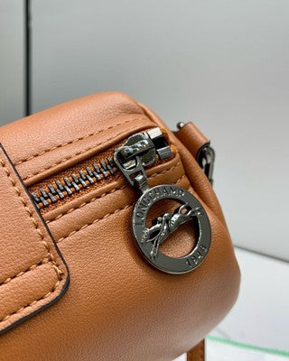 Longchamp Le Pliage XS size Tote Bag Handbag Pouch Cognac Brown Leather