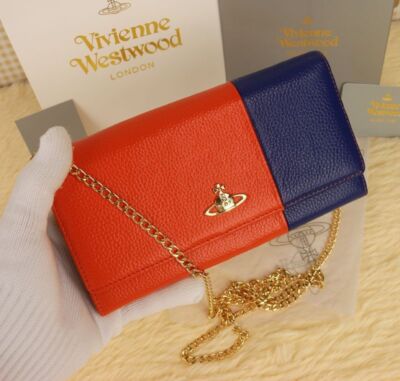 Vivienne Westwood Bi-fold Long Wallet Chain Shoulder Bag 69VV237 Orange Black