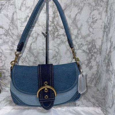 COACH Soho Shoulder Bag Upcycled Repurposed Denim Blue CR737 outlet