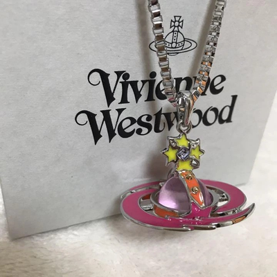 Vivienne Westwood Small Orb Necklace Shooting Star Pink Star Chain 45cm