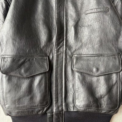 VTG Avirex A-2 Bomber Flight Leather Jacket XS Black Patrouille de France 1988