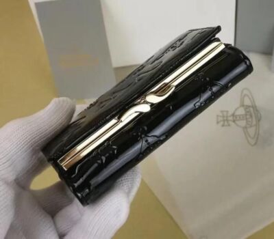 Vivienne Westwood Clasp Trifold Wallet Enamel Fabric  Orb outlet Black NEW