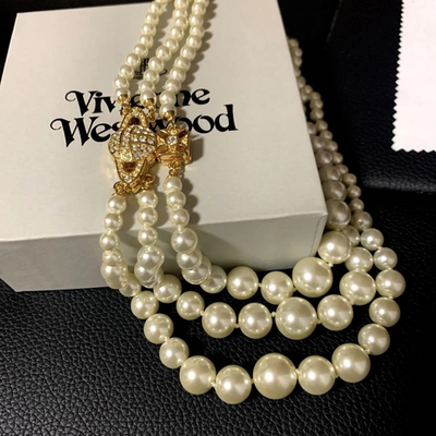 Vivienne Westwood 3-strand pearl necklace Graziella series gold orb with box
