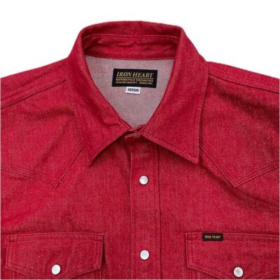 check description IRON HEART IHSH-396/13oz Color Denim Western Shirt biker Red