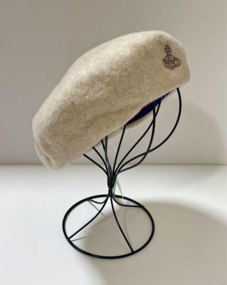 check description chose color Vivienne Westwood Beret hat Beige wool embroidery