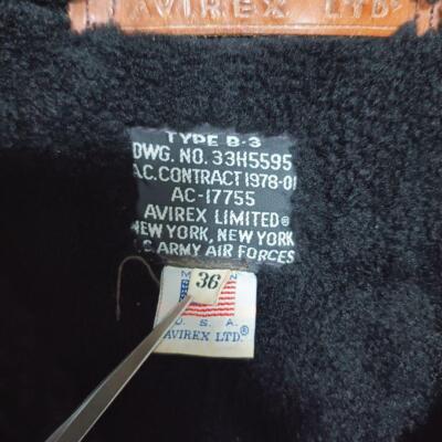 AVIREX Flight Jacket B-3 Mouton Sheep Leather Black 36 Made in America