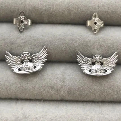 Vivienne Westwood Earrings, Silver, Wing, Orb Motif, Size: 1.7 x 0.7cm, Metal