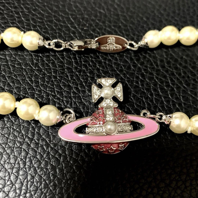 Vivienne Roxanne pearl necklace pink orb chain length 43cm box included new