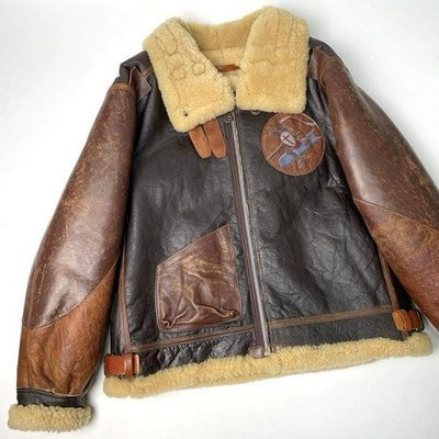 AVIREX B-3 Painted Shearling Jacket Real mouton flight jacket 44 Bomber Brown