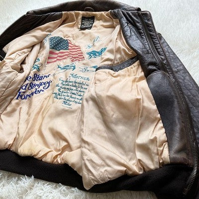 AVIREX Leather Jacket A-2 Genuine Leather Flight Jacket Brown Size XL  90's