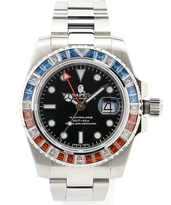 check description A BATHING APE TYPE 2 BAPEX CRYSTAL STONE wristwatch Men