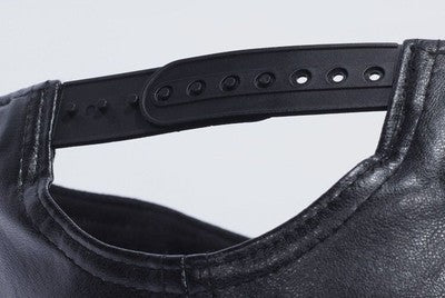 57-62cm American Retro Leather Flat Brim Hat Jet Cap Black 2024