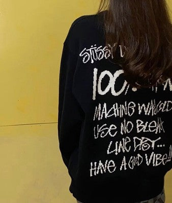 see description size S-XL stussy long-sleeved sweater knit collar Beige Black