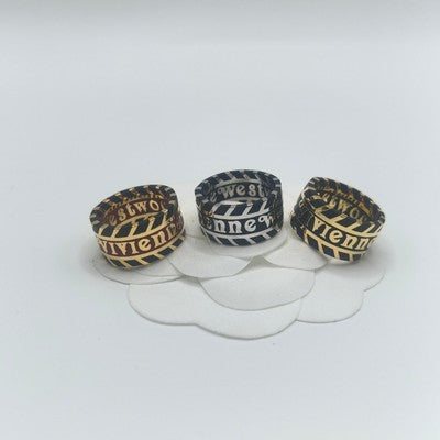 check description Vivienne Westwood Chip Stripe Logo Ring Punk