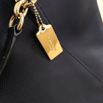 Coach tote bag all leather City bag Zip bag turn lock charm Navy A4 size