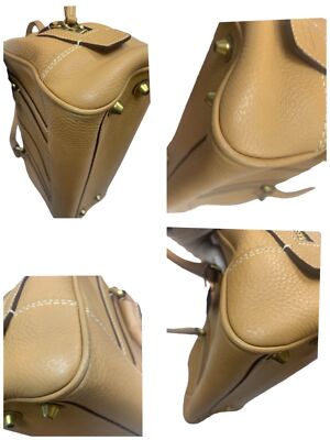 COACH Peppled Satchel Handbag Shoulder bags Zip bag Leather beige 10526