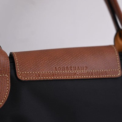 Longchamp L size Nylon Tote Bag Handbag  Business Bag Black × Brown
