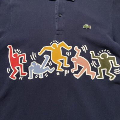[US M or L] Lacoste x Keith Haring Band Print Collaboration Polo Shirt Navy