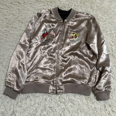 Avirex Flying Tiger Sukajan Jacket Blousons reversible XL Embroidered Pink Beige