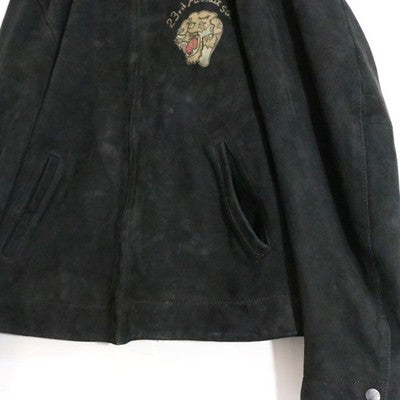 Avirex Leather Jacket Aged Suede Leather Jacket Black Men's XL Buckskin