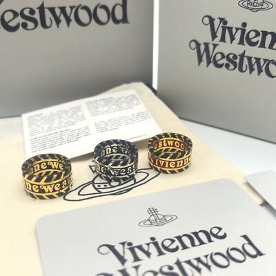 check description Vivienne Westwood Chip Stripe Logo Ring Punk