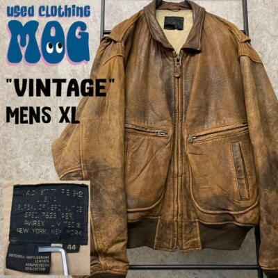 Vintage 80s US NAVY Avirex Type G2 Leather Bomber flight Jacket XL Brown