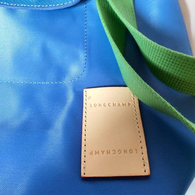 Longchamp Pliage Replay S size Tote Bag Handbag Nylon bag Blue Leather