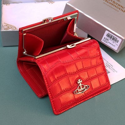 Vivienne Westwood Tri-fold Wallet Clasp Design Bi-fold High Quality Leather red
