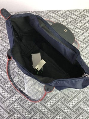 Longchamp L size Tote Bag Hand bag Nylon bag zipper bag Black and Red Leather