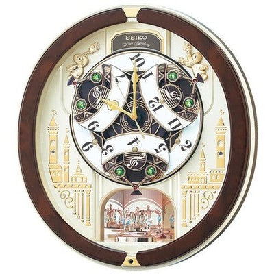 Seiko RE579B Analog Wall Clock Brown 39 Melody In Motion Song Automation japan