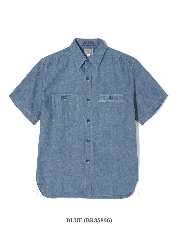 Blue/ White BUZZ RICKSON'S BR35856 chambray work shirts short sleeve made in JP