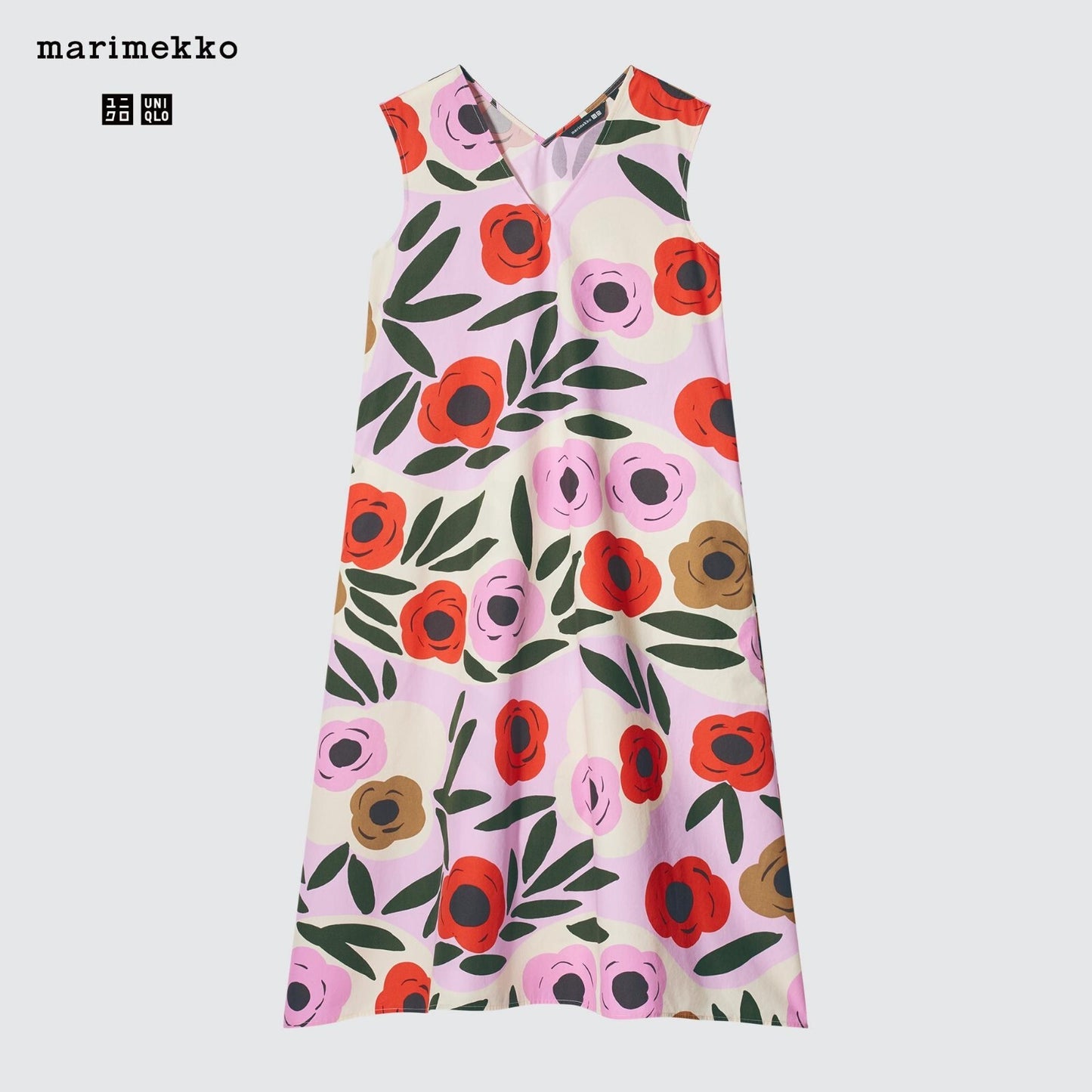 Bargain Price UNIQLO x Marimekko V-Neck Flared Dress cotton pockets  Japan