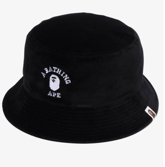 【2 Sizes】 A Bathing Ape Men's Velour Fabric Bucket Hat COLLEGE Logo Embroidery