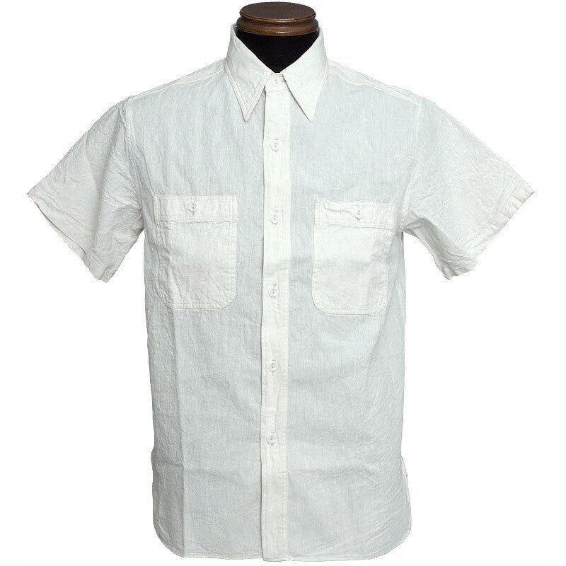 Blue/ White BUZZ RICKSON'S BR35856 chambray work shirts short sleeve made in JP