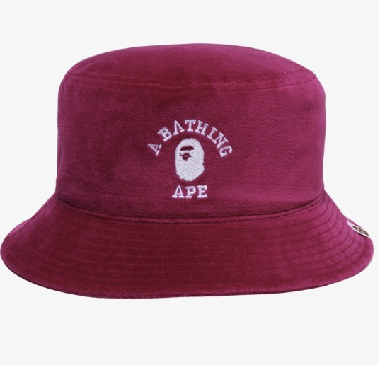 【2 Sizes】 A Bathing Ape Men's Velour Fabric Bucket Hat COLLEGE Logo Embroidery