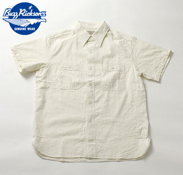 Blue/ White BUZZ RICKSON'S BR35856 chambray work shirts short sleeve made in JP